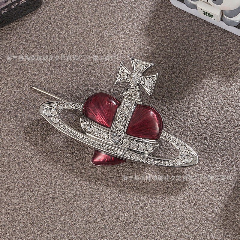 The Queen Mother Of The West Enamel Colorfulful Heart Saturn Brooch Peach Heart Multi-Colorful Versatile Trendyy Winter Suit Coat Brooch - Image 3